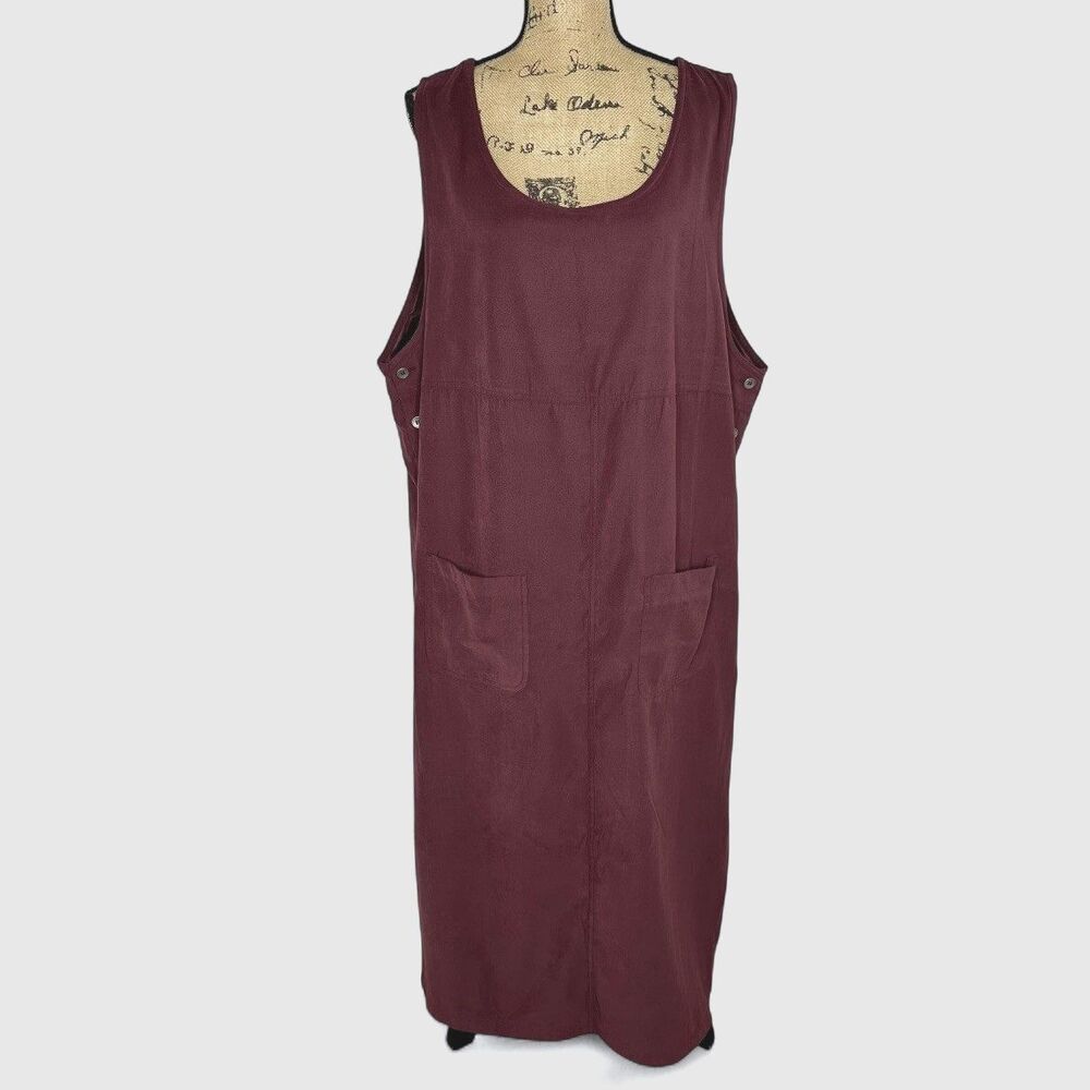 Mountain Lake II Casuals Maxi Dress Sz 2X‎ Maroon Pockets Side Buttons Lagenlook